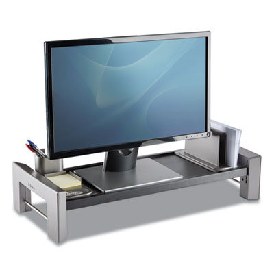 Fellowes Professional Series Flat Panel Workstation, 25.88" x 11.5" x 2.5" to 4.5", Black/Silver, Supports 40 lbs (8037401)