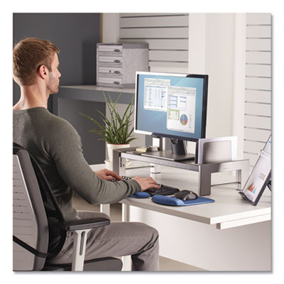 Fellowes Professional Series Flat Panel Workstation, 25.88" x 11.5" x 2.5" to 4.5", Black/Silver, Supports 40 lbs (8037401)