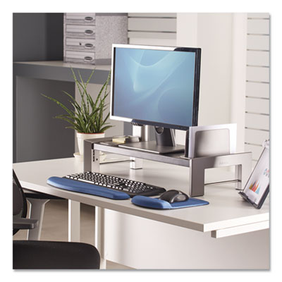 Fellowes Professional Series Flat Panel Workstation, 25.88" x 11.5" x 2.5" to 4.5", Black/Silver, Supports 40 lbs (8037401)
