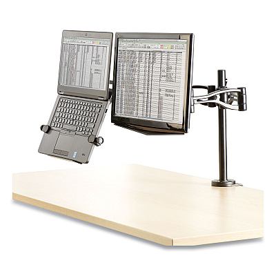 Fellowes Professional Series Depth Adjustable Dual Monitor Arm, 360 deg Rotation, 37 deg Tilt, 360 deg Pan, Black, Supports 24 lb (8041701)