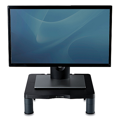 Fellowes Standard Monitor Riser, 13.38" x 13.63" x 2" to 4", Graphite, Supports 60 lbs (9169301)