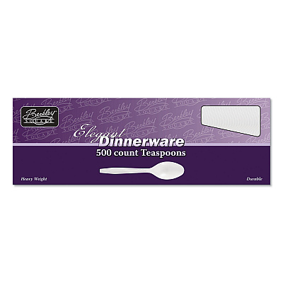 Berkley Square Elegant Dinnerware Heavyweight Cutlery, Polystyrene, Spoon, White, 500/Box (BSQ1073010)