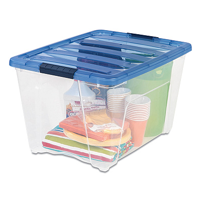 IRIS Stack and Pull Latching Flat Lid Storage Box, 13.5 gal, 22" x 16.5" x 13.03", Clear/Translucent Blue (IRS100242)