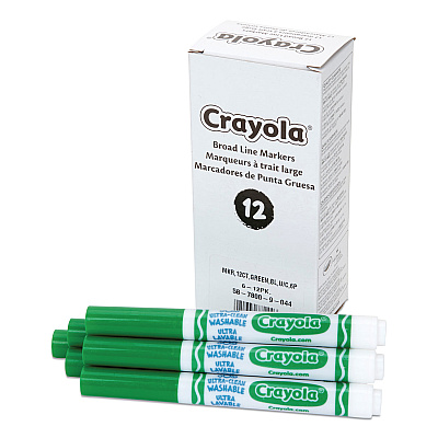 Crayola Broad Line Washable Markers, Broad Bullet Tip, Green, 12/Box (CYO587800044)