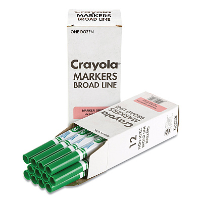 Crayola Broad Line Washable Markers, Broad Bullet Tip, Green, 12/Box (CYO587800044)