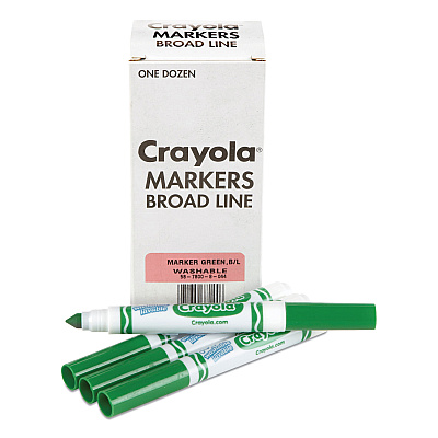 Crayola Broad Line Washable Markers, Broad Bullet Tip, Green, 12/Box (CYO587800044)