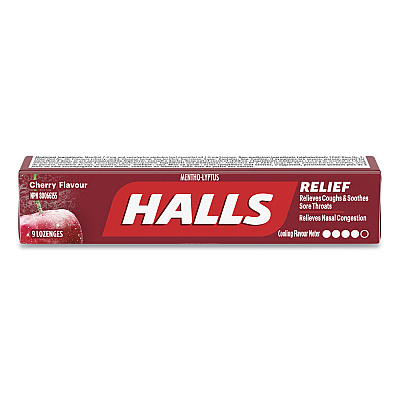 HALLS Mentho-Lyptus Cough and Sore Throat Lozenges, Cherry, 9/Pack, 20 Packs/Box (HLLAMC62476)
