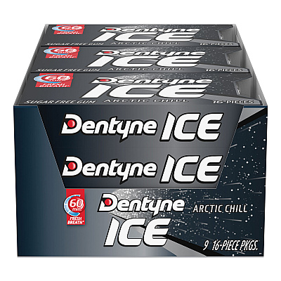 Dentyne Ice Sugarless Gum, Arctic Chill, 16 Pieces/Pack, 9 Packs/Box (MDZAMC31240)