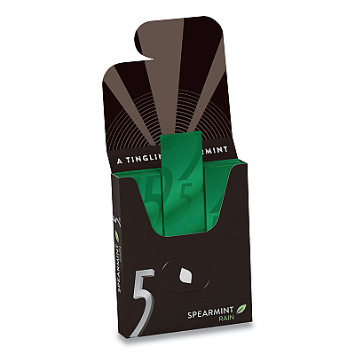 Wrigley's 5 Gum, Spearmint Rain, 15 Sticks/Pack, 10 Packs/Box (WRIWMW51404)
