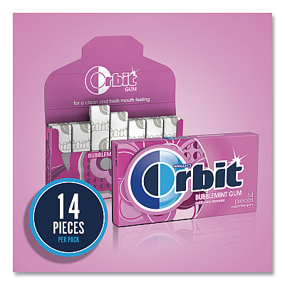 Orbit Sugar-Free Chewing Gum, Bubblemint, 12/Box (WRIWMW21489)