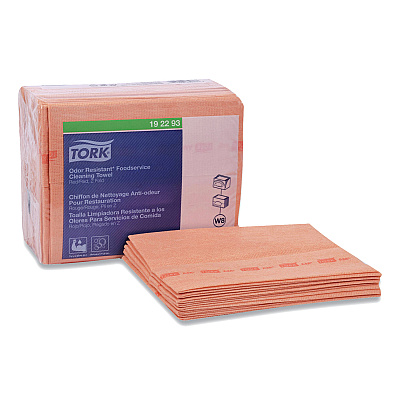 Tork Small Pack Foodservice Cloth, 1-Ply, 11.75 x 14.75, Unscented, Red with Red Stripe, 50/Poly Pack, 4 Packs/Carton (TRK192293)