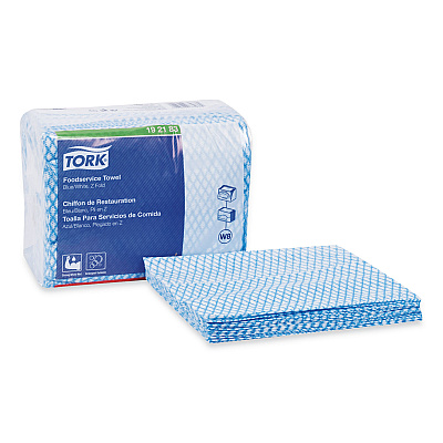 Tork Small Pack Foodservice Cloth, 1-Ply, 11.75 x 14.75, Unscented, Blue/White, 80/Poly Pack, 4 Packs/Carton (TRK192183)