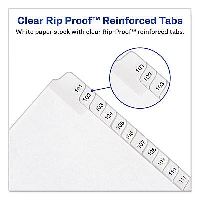 Avery Preprinted Legal Exhibit Side Tab Index Dividers, Allstate Style, 25-Tab, 101 to 125, 11 x 8.5, White, 1 Set, (1705) (AVE01705)