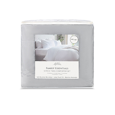 Family Essentials Bed In Bag 5pc - Twin - Grey, 5 Piece Set (P-BIAB-TW-GY)