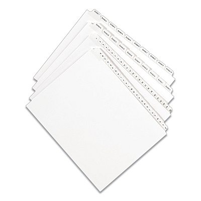 Avery Preprinted Legal Exhibit Side Tab Index Dividers, Allstate Style, 26-Tab, X, 11 x 8.5, White, 25/Pack (AVE82186)