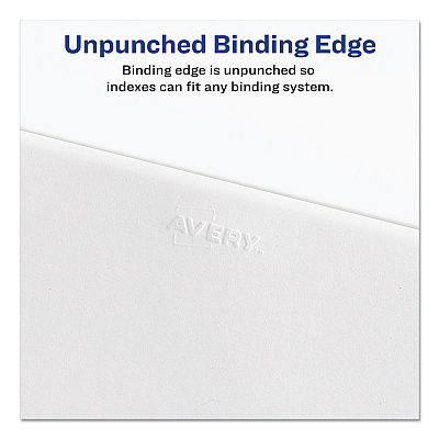 Avery Preprinted Legal Exhibit Side Tab Index Dividers, Allstate Style, 10-Tab, 11, 11 x 8.5, White, 25/Pack (AVE82209)