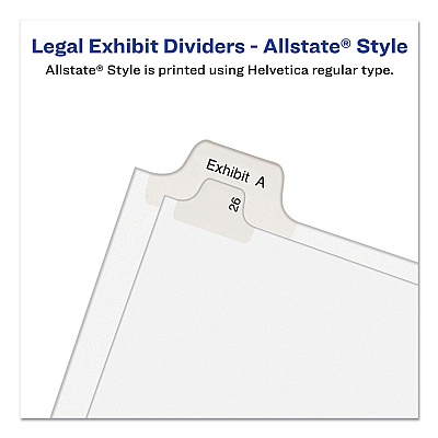 Avery Preprinted Legal Exhibit Side Tab Index Dividers, Allstate Style, 26-Tab, D, 11 x 8.5, White, 25/Pack (AVE82166)