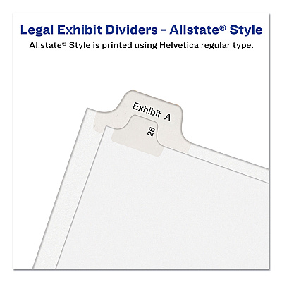 Avery Preprinted Legal Exhibit Side Tab Index Dividers, Allstate Style, 26-Tab, X, 11 x 8.5, White, 25/Pack (AVE82186)