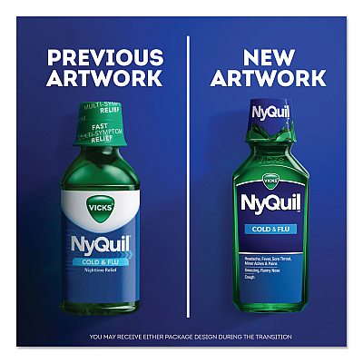 Vicks NyQuil Cold and Flu Nighttime Liquid, 12 oz Bottle (PGC01426EA)