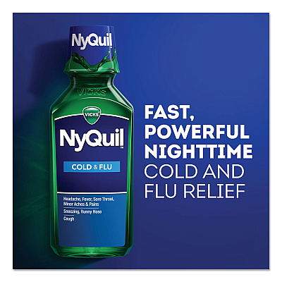 Vicks NyQuil Cold and Flu Nighttime Liquid, 12 oz Bottle, 12/Carton (PGC01426)