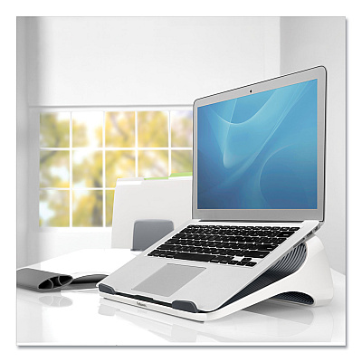 Fellowes I-Spire Series Laptop Lift, 13.19" x 9.31" x 4.13", White/Gray, Supports 10 lbs (FEL9311201)