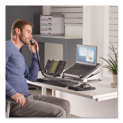 Fellowes Office Suites Laptop Riser, 15.13" x 11.38" x 4.5" to 6.5", Black/Silver, Supports 10 lbs (FEL8032001)