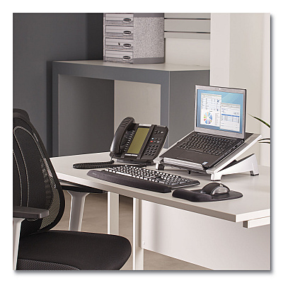 Fellowes Office Suites Laptop Riser, 15.13" x 11.38" x 4.5" to 6.5", Black/Silver, Supports 10 lbs (FEL8032001)