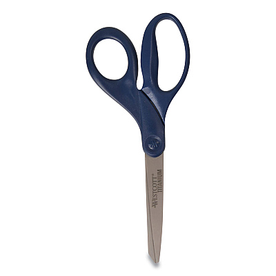 Westcott Titanium Bonded Scissors, 8" Long, 3.5" Cut Length, Straight Navy Handle (ACM17509)