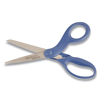 Westcott Titanium Bonded Scissors, 8" Long, 3.5" Cut Length, Straight Navy Handle (ACM17509)