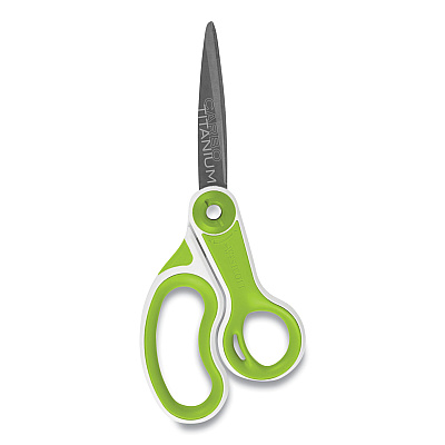 Westcott CarboTitanium Bonded Scissors, 8" Long, 3.25" Cut Length, Straight White/Green Handle (ACM17444)