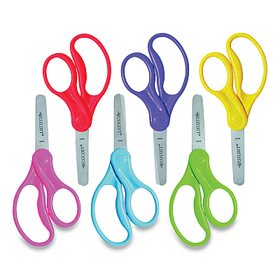 Westcott For Kids Scissors, Rounded Tip, 5" Long, 1.75" Cut Length, Straight Assorted Color Handles, 6/Pack (ACM16454)