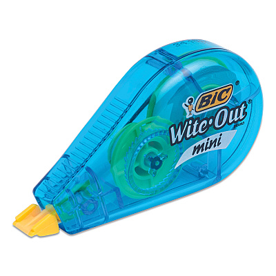 BIC Wite-Out Brand Mini Correction Tape, Non-Refillable, Blue/Purple/Yellow Applicators, 0.2" x 314.4", 3/Pack (BICWOTMP31WHI)
