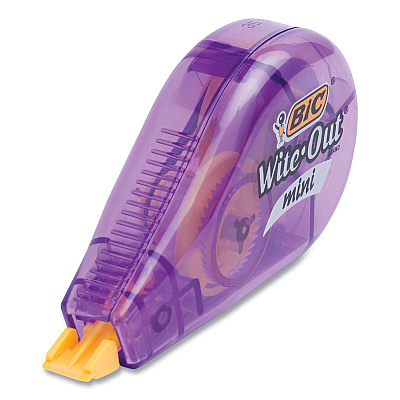 BIC Wite-Out Brand Mini Correction Tape, Non-Refillable, Blue/Purple/Yellow Applicators, 0.2" x 314.4", 6/Pack (BICWOTMP61WHI)