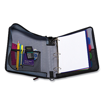 Case it Classic Zipper Binder, 3 Rings, 2" Capacity, 11 x 8.5, Black/Gray Accents (CAED251BLK)