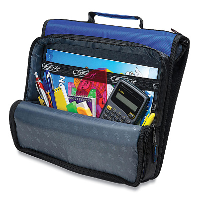 Case it Universal Zipper Binder, 3 Rings, 2" Capacity, 11 x 8.5, Blue/Gray Accents (CAELT007BLU)