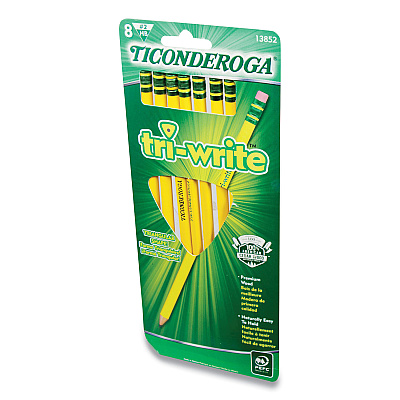 Ticonderoga Tri-Write Triangular Pencil, HB (#2), Black Lead, Yellow Barrel, 8/Pack (DIX13852)