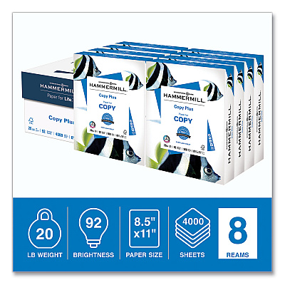 Hammermill Copy Plus Print Paper, 92 Bright, 20 lb Bond Weight, 8.5 x 11, White, 500 Sheets/Ream, 8 Reams/Carton (HAM105190)