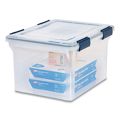 IRIS WEATHERTIGHT File Box, Letter/Legal Files, 15.5 x 17.9 x 10.8, Clear/Blue Accents (IRS110601)