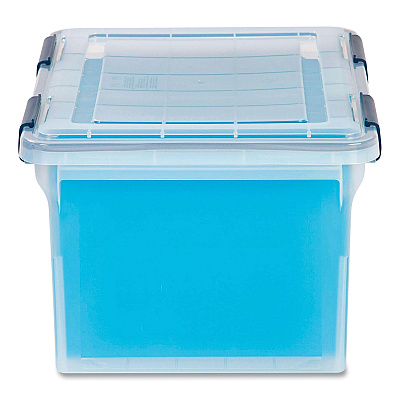 IRIS WEATHERTIGHT File Box, Letter/Legal Files, 15.5 x 17.9 x 10.8, Clear/Blue Accents (IRS110601)