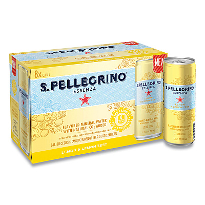San Pellegrino Essenza Flavored Mineral Water, Lemon and Lemon Zest, 11.15 oz Can, 8/Pack (NLE12394352)