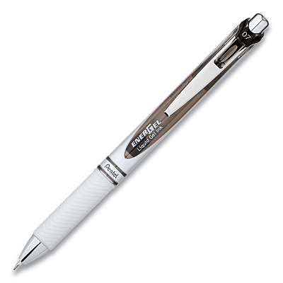 Pentel EnerGel Pearl Gel Pen, Retractable, Medium 0.7 mm, Black Ink, White/Black Barrel, 3/Pack (PENBL77WBPS3A)