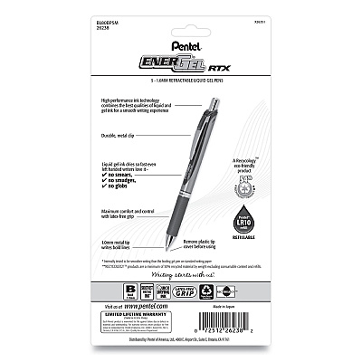 Pentel EnerGel RTX Gel Pen, Retractable, Bold 1 mm, Assorted Ink and Barrel Colors, 5/Pack (PENBL80BP5M)