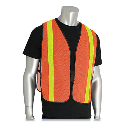 PIP Hook and Loop Safety Vest, One Size Fits Most, Hi-Viz Orange with Yellow Prismatic Tape (PID300EVORPOR)