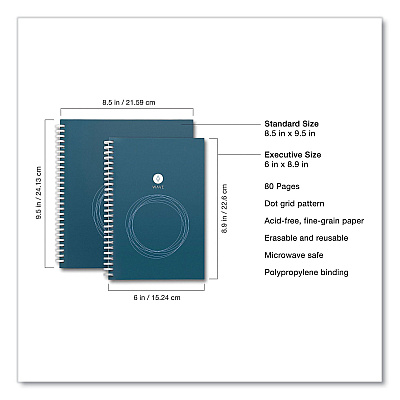 Rocketbook Wave Smart Reusable Notebook, Dotted Rule, Blue Cover, (40) 9.5 x 8.5 Sheets (RKBWAVSKA)