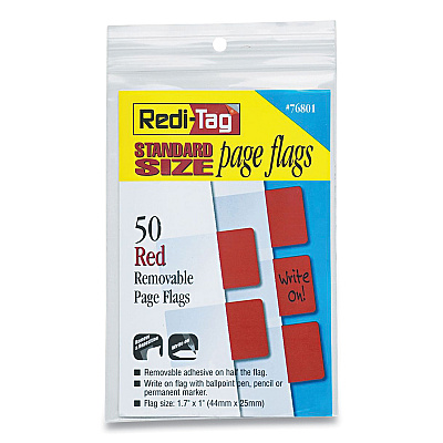 Redi-Tag Easy-To-Read Self-Stick Index Tabs, 0.43" Wide, Red, 50/Pack (RTG76801)