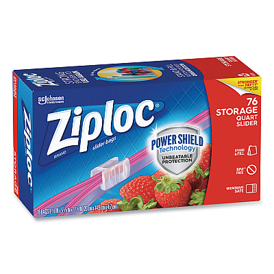 Ziploc Slider Storage Bags, Quart, 5.88" x 1.88" x 7.88", Clear, 76 Bags/Box, 9 Boxes/Carton (SJN316490)