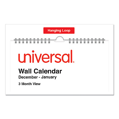 Universal Three-Month Wall Calendar, 12 x 27, White/Red Sheets, 14-Month: Dec 2025 to Jan 2027 (71003)