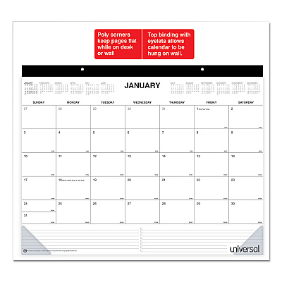 Universal Desk Pad Calendar, 22 x 17, White Sheets, Black Binding, Clear Corners, 12-Month (Jan to Dec): 2026 (71002)