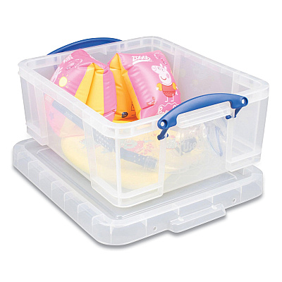 Really Useful Box Snap-Lid Storage Bin, 4.49 gal, 11" x 18" x 4", Clear/Blue, 4/Pack (RUA17CPK4CB)