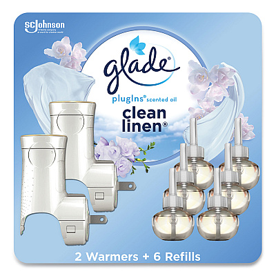 Glade Plugin Scented Oil, Clean Linen, 0.67 oz, 2 Warmers and 6 Refills/Pack (SJN319963)